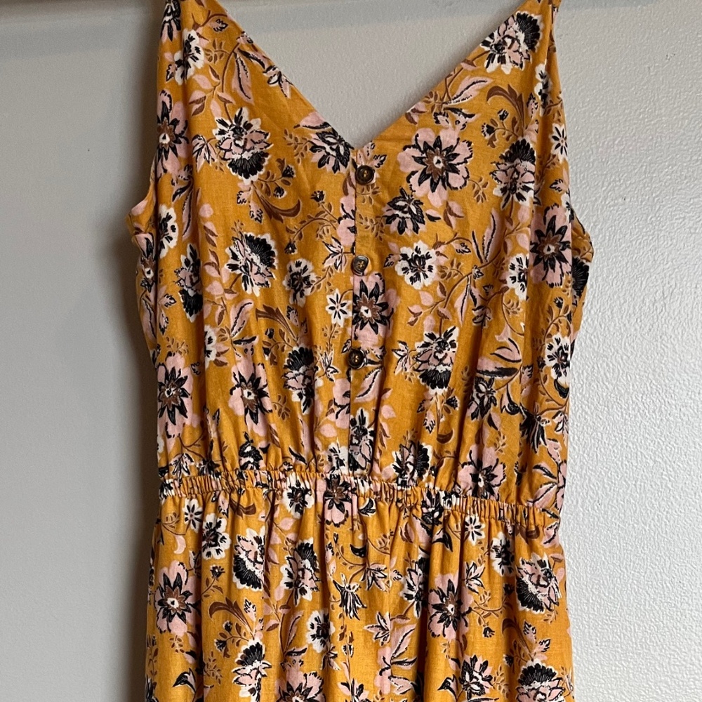 Evereve Yellow Floral Tiered Maxi Dress XS